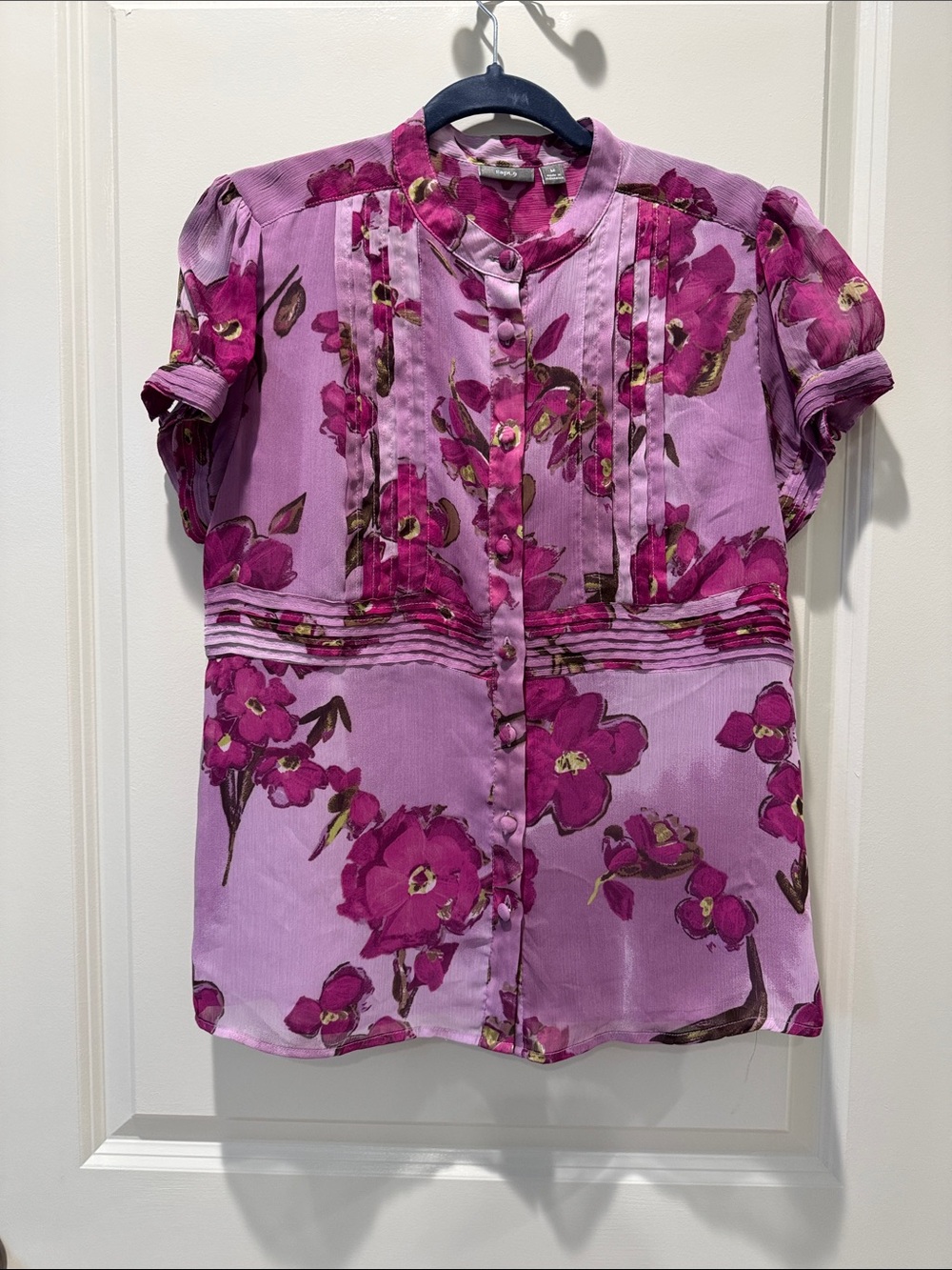 Apt. 9 Lavender Button-Front Floral Blouse with Magenta Blooms